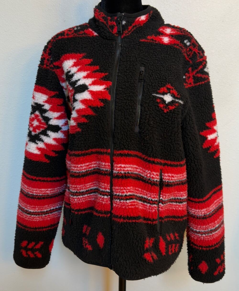 Polo Ralph Lauren Jacket Aztec Black Red Shepra Size Womens M